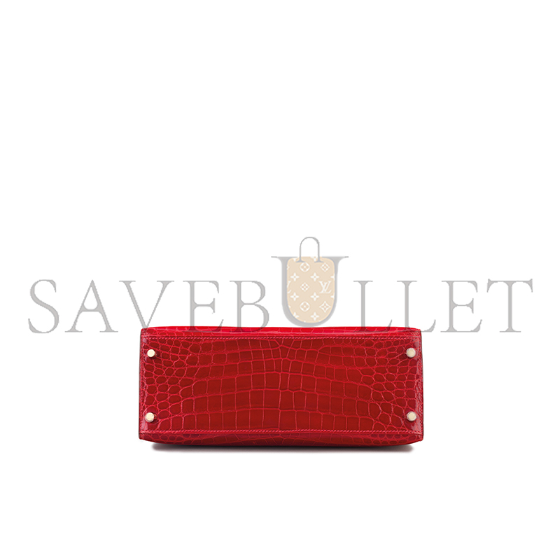 HERMÈS MASTER SHINY CHINESE RED ALLIGATOR KELLY 28 WITH GOLD HARDWARE (28*22*10cm)
